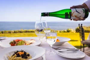 Lobster and Truffle Pasta with white wine dining at Mar'sel with a stunning views of the Pacific 