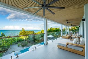 View from the terrace of Thompson Cove Villa overlooking the turquoise blue waters of the Caribbean.