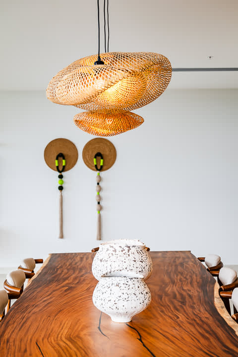 Reserva Conchal Dining Table with Locally made chandelier