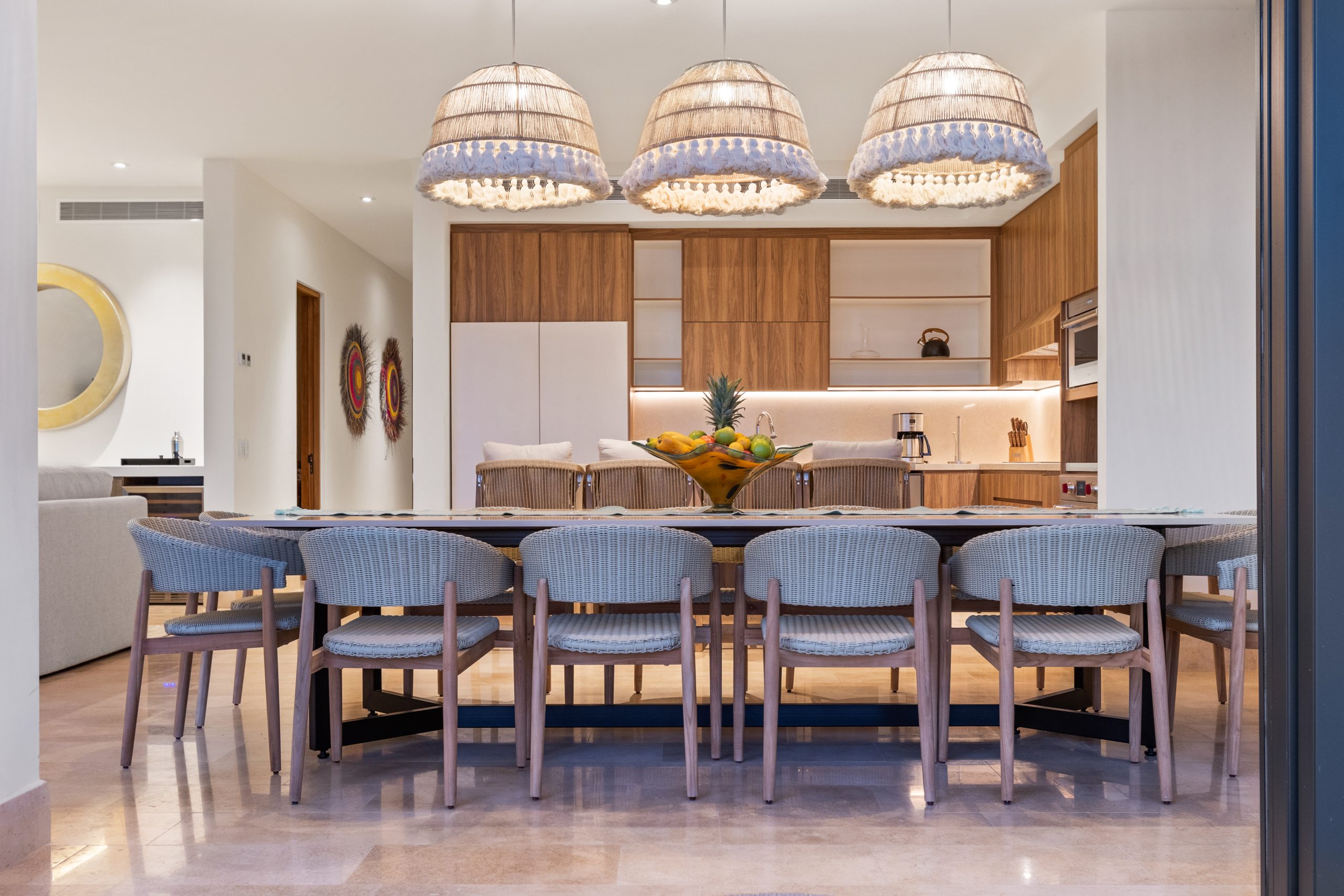 Modern luxury villa in Nuevo Vallarta, Mexico featuring contemporary architecture, private pool, and tropical garden views near the beach.