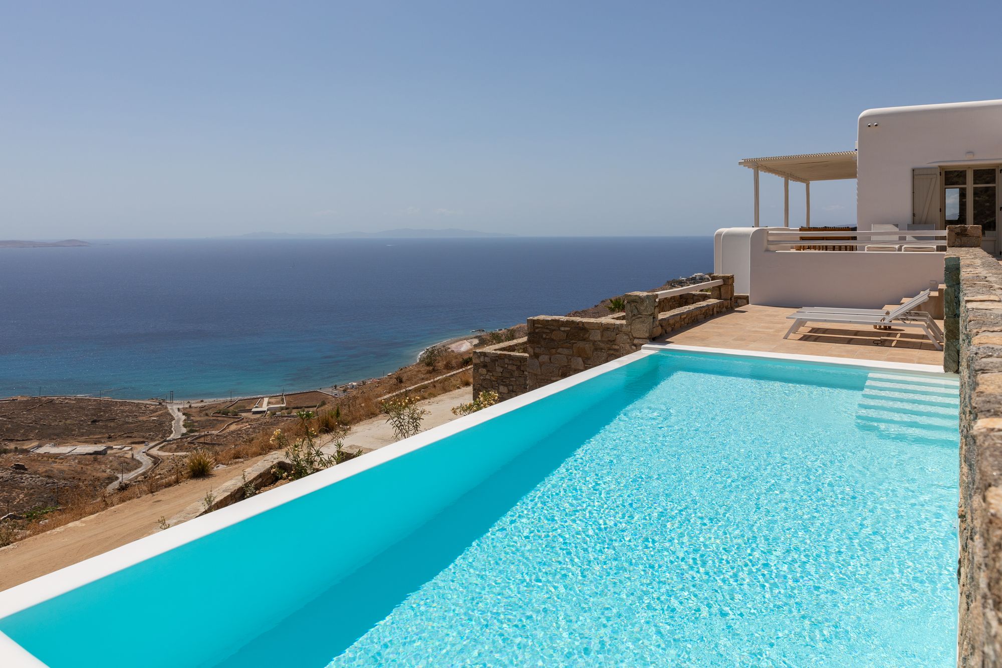 private luxury pool at Mykonos villa with agean sea view
