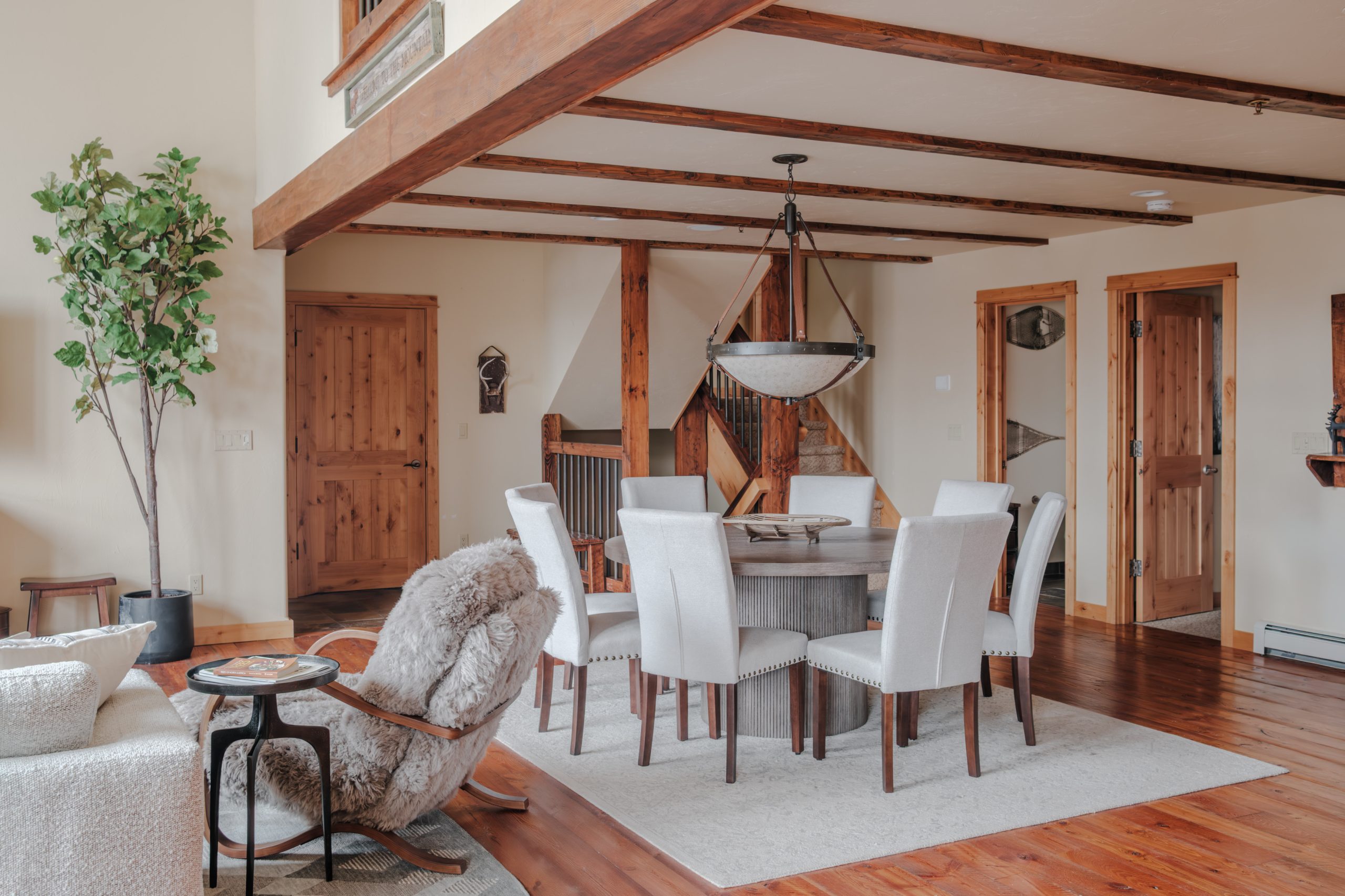 Open-concept dining area in Big Sky Montana luxury home.