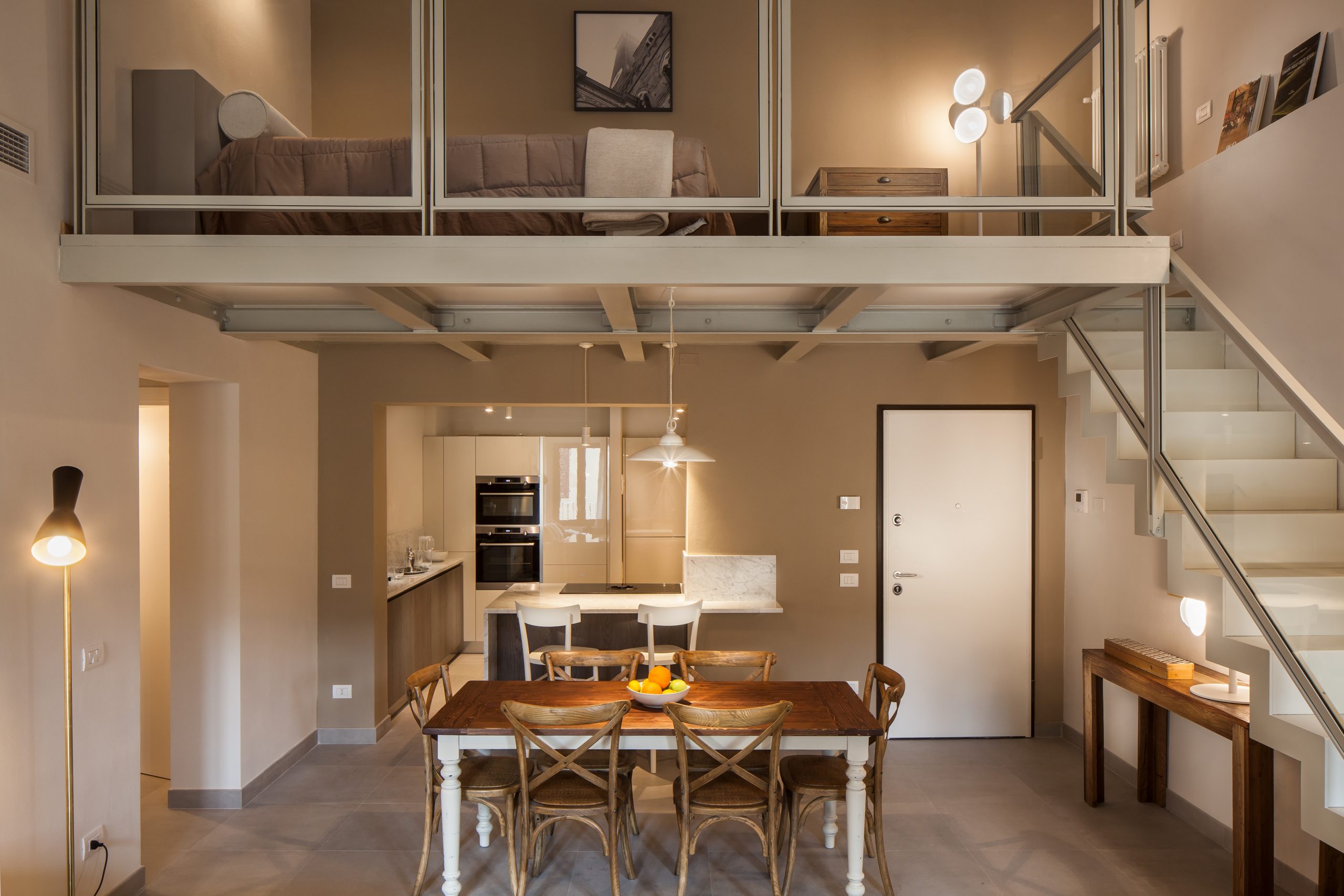 Warm and Cozy Modern Dining and Kitchen in a Luxury Penthouse in Siena