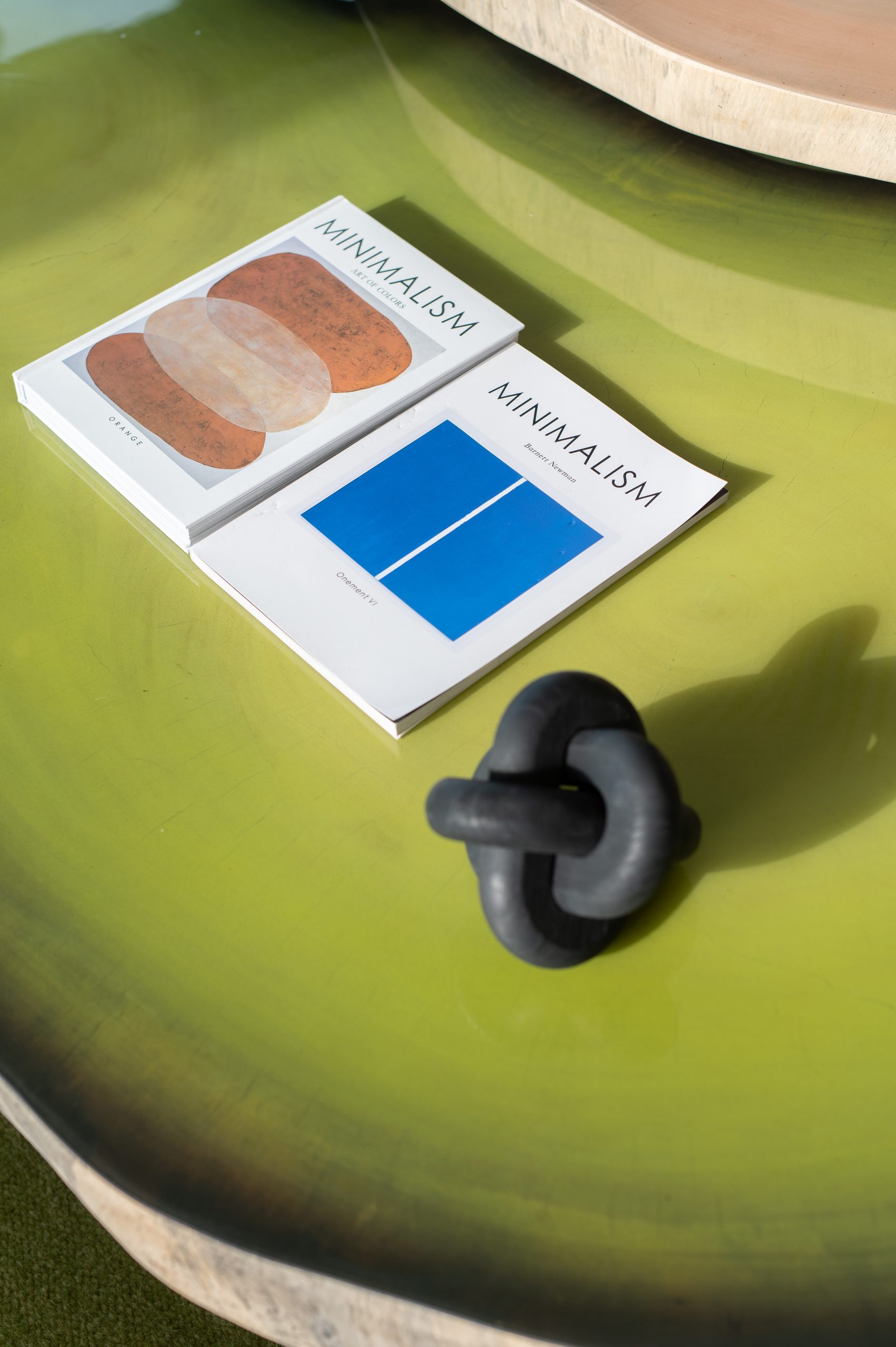 Luxury Green Wood Coffee table with decors at Solaris Reserva Conchal Penthouse in Costa Rica