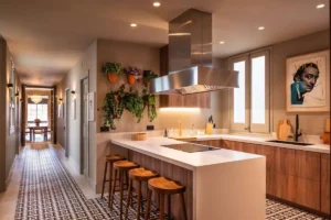 Warm and cozy modern kitchen in a luxurious apartment in Barcelona by Equity Residences 