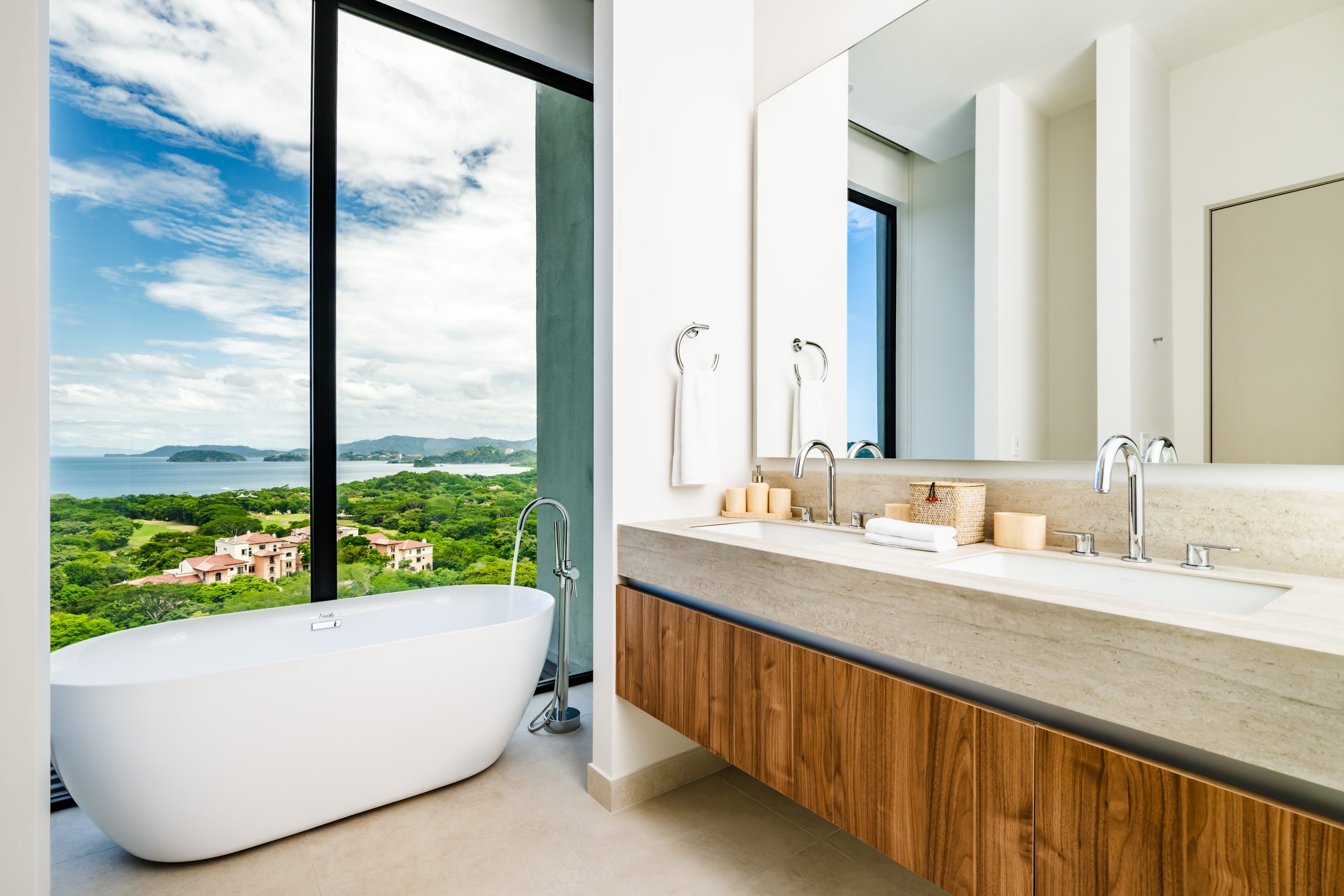 Luxury Modern Bathroom with Floor to Window Ocean View at Solaris Reserva Conchal Penthouse in Costa Rica