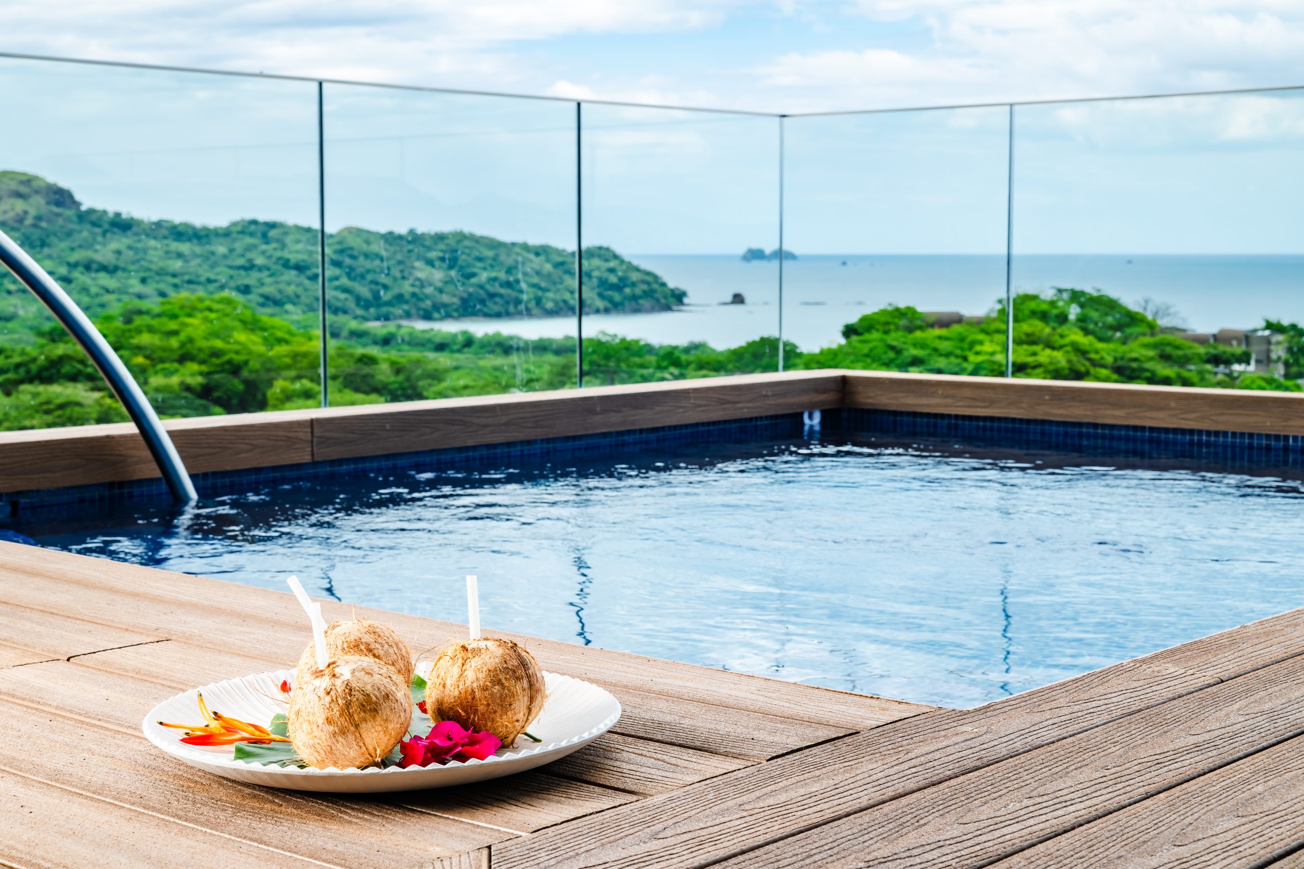 Luxury private pool terrace with panoramic sea views at Solaris Reserva Conchal