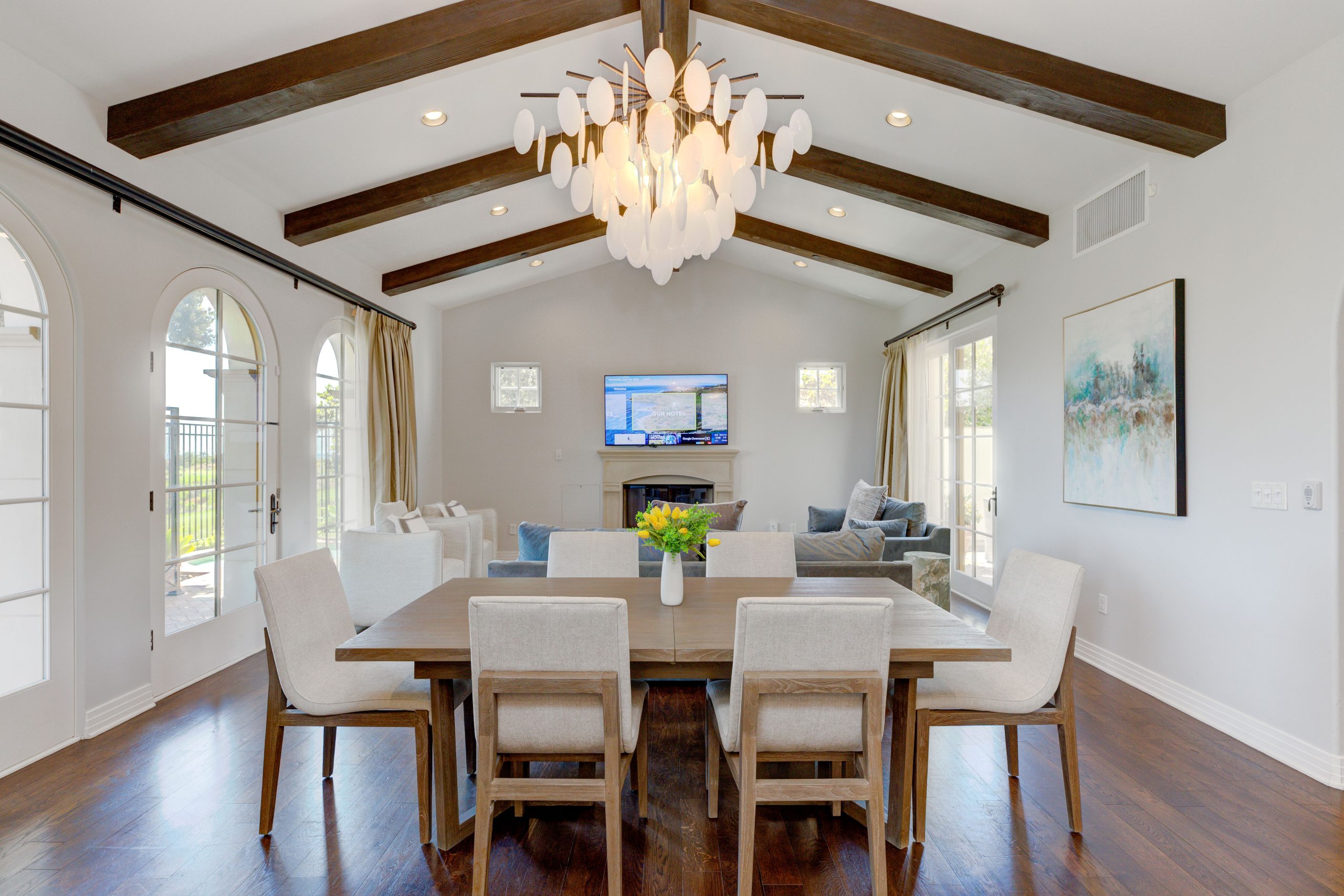 Terranea Resort villa dining area with ocean‑view windows