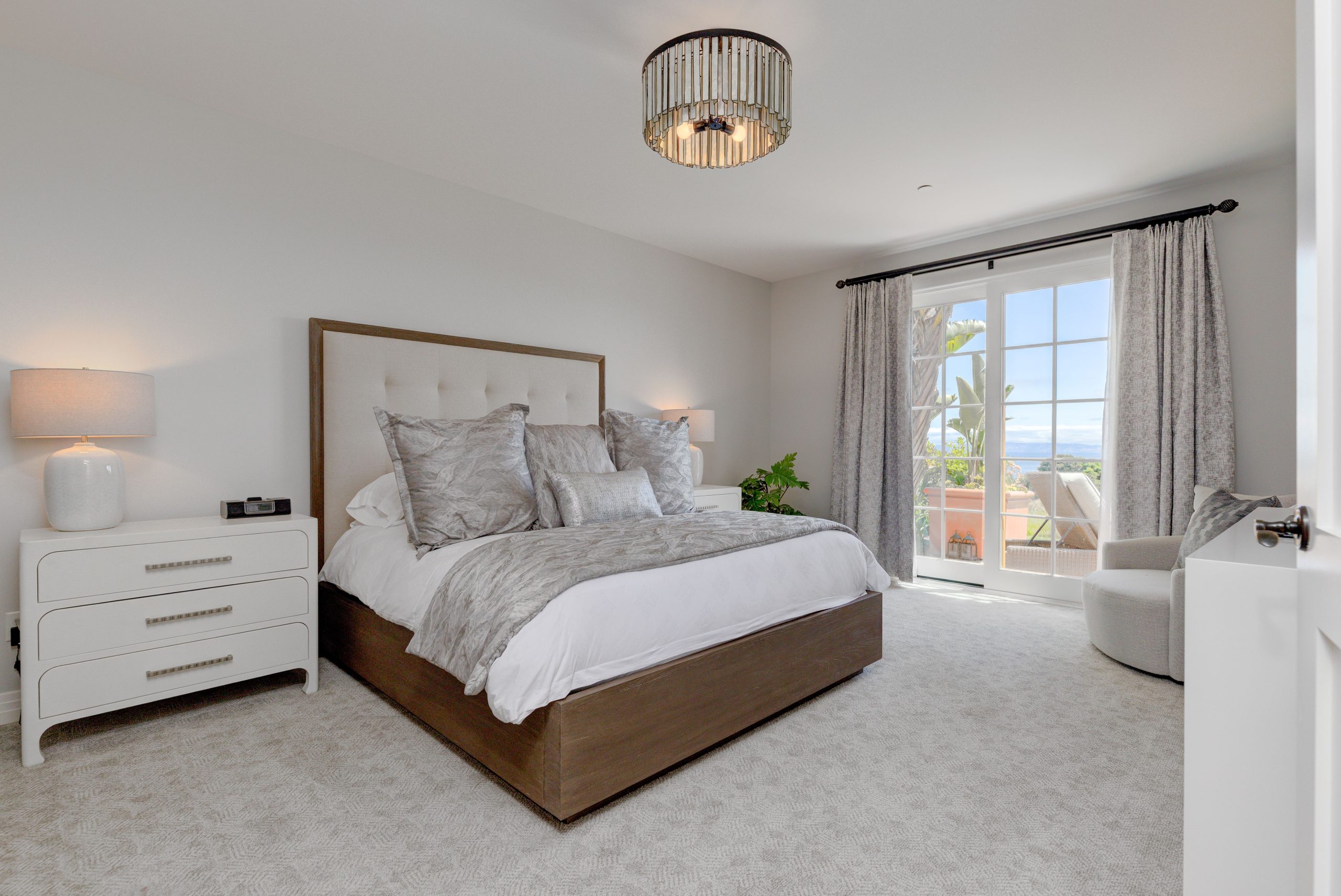 Elegant coastal‑style bedroom in Terranea Resort villa, Rancho Palos Verdes