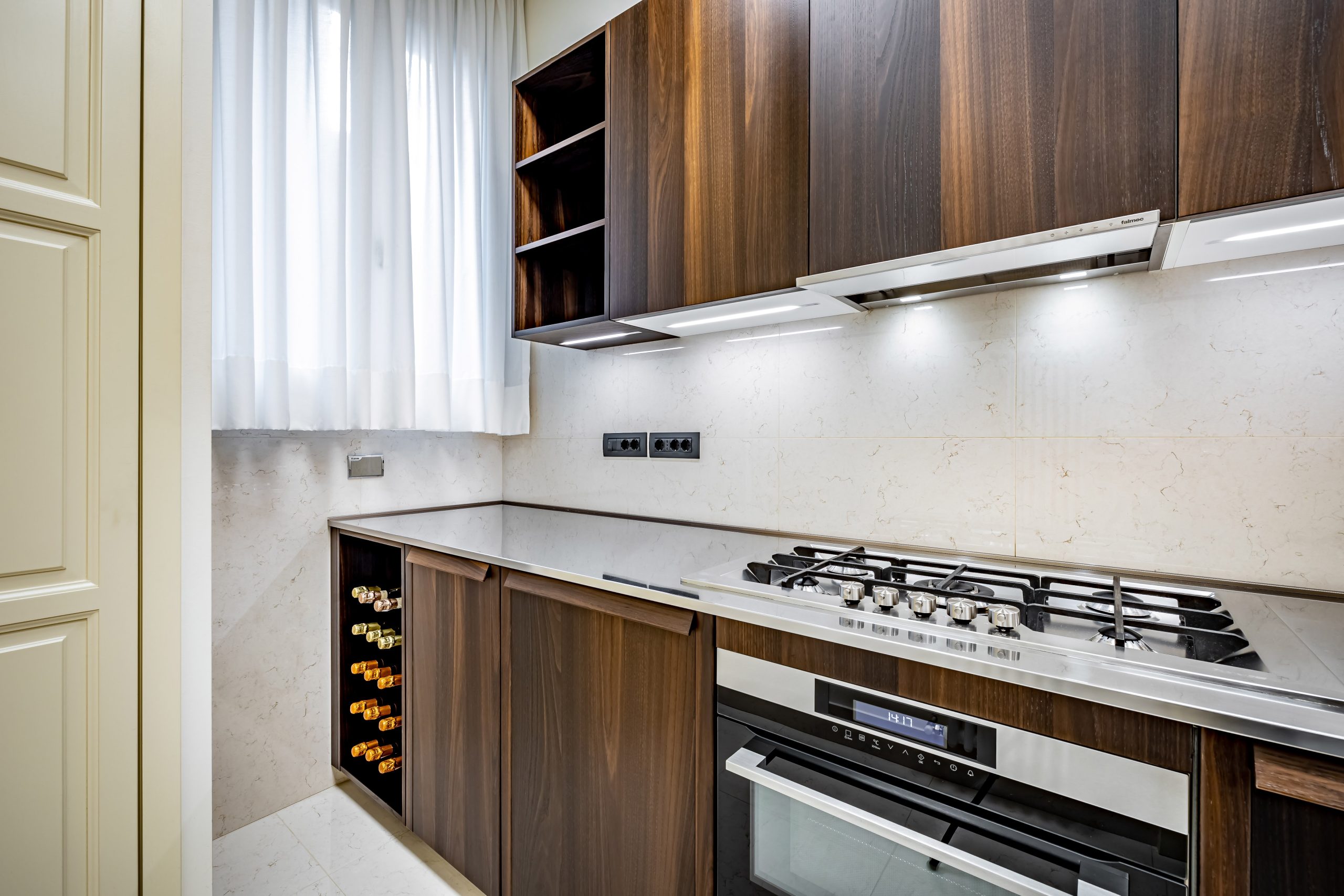 Modern fully equipped kitchen in a luxury apartment in Florence with Duomo view