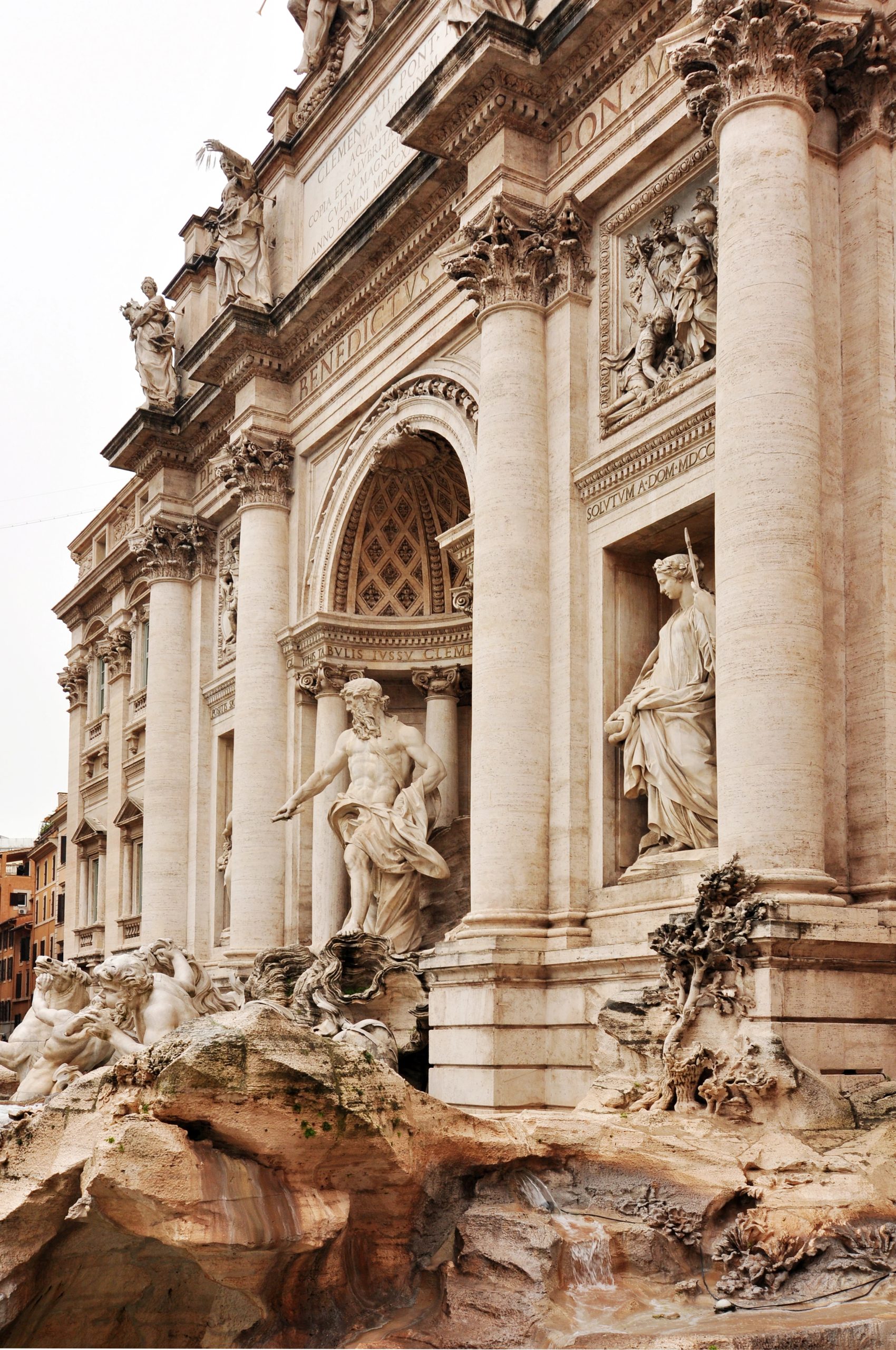 Trevi Fountain in Rome with Baroque architecture and flowing water