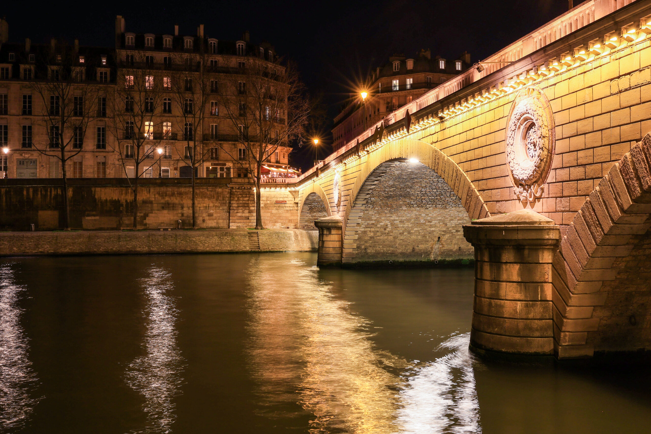 Scenic view of the Seine River and a Parisian bridge