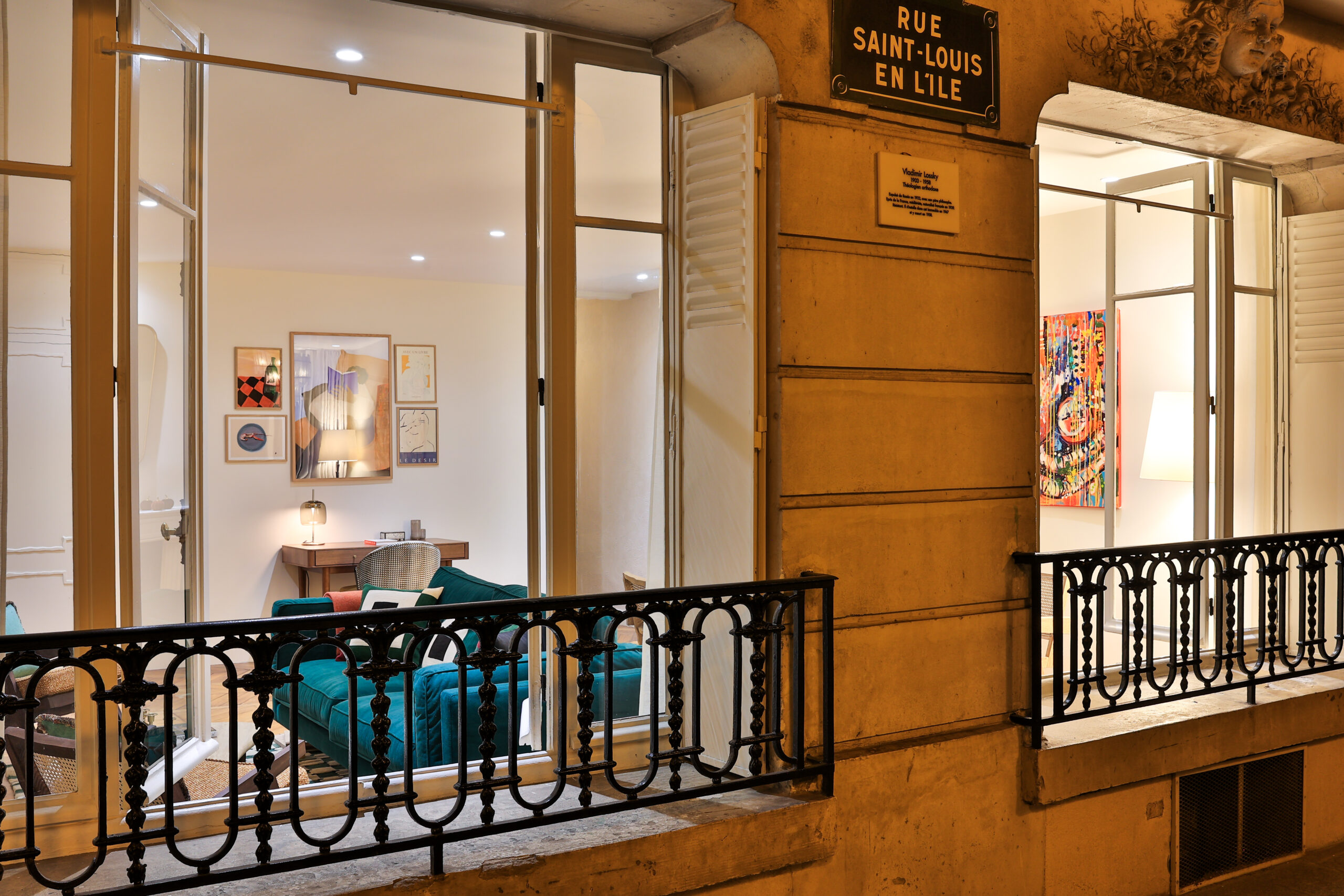 Balcony overlooking Paris at Apartment Île Saint-Louis