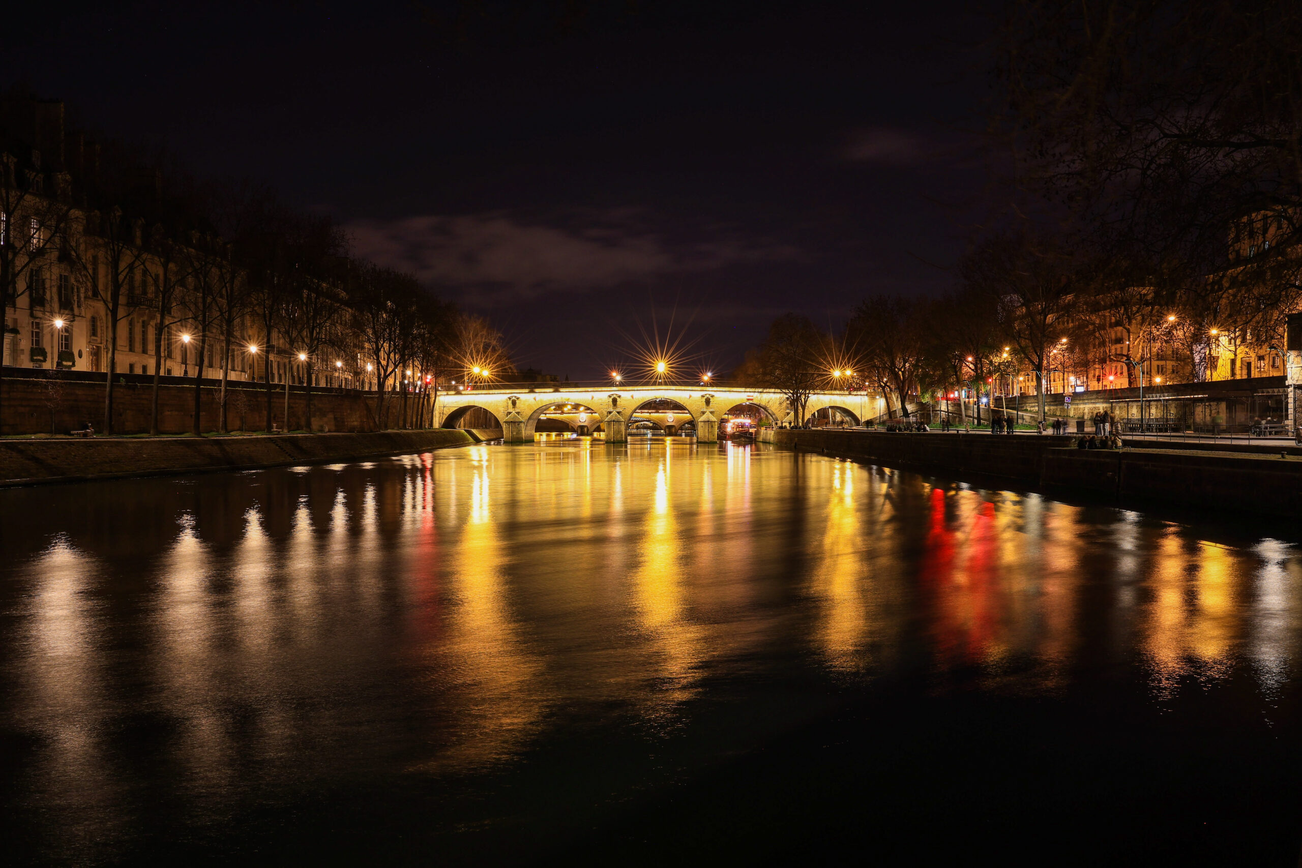 View of the Seine River and historic Parisian architecture