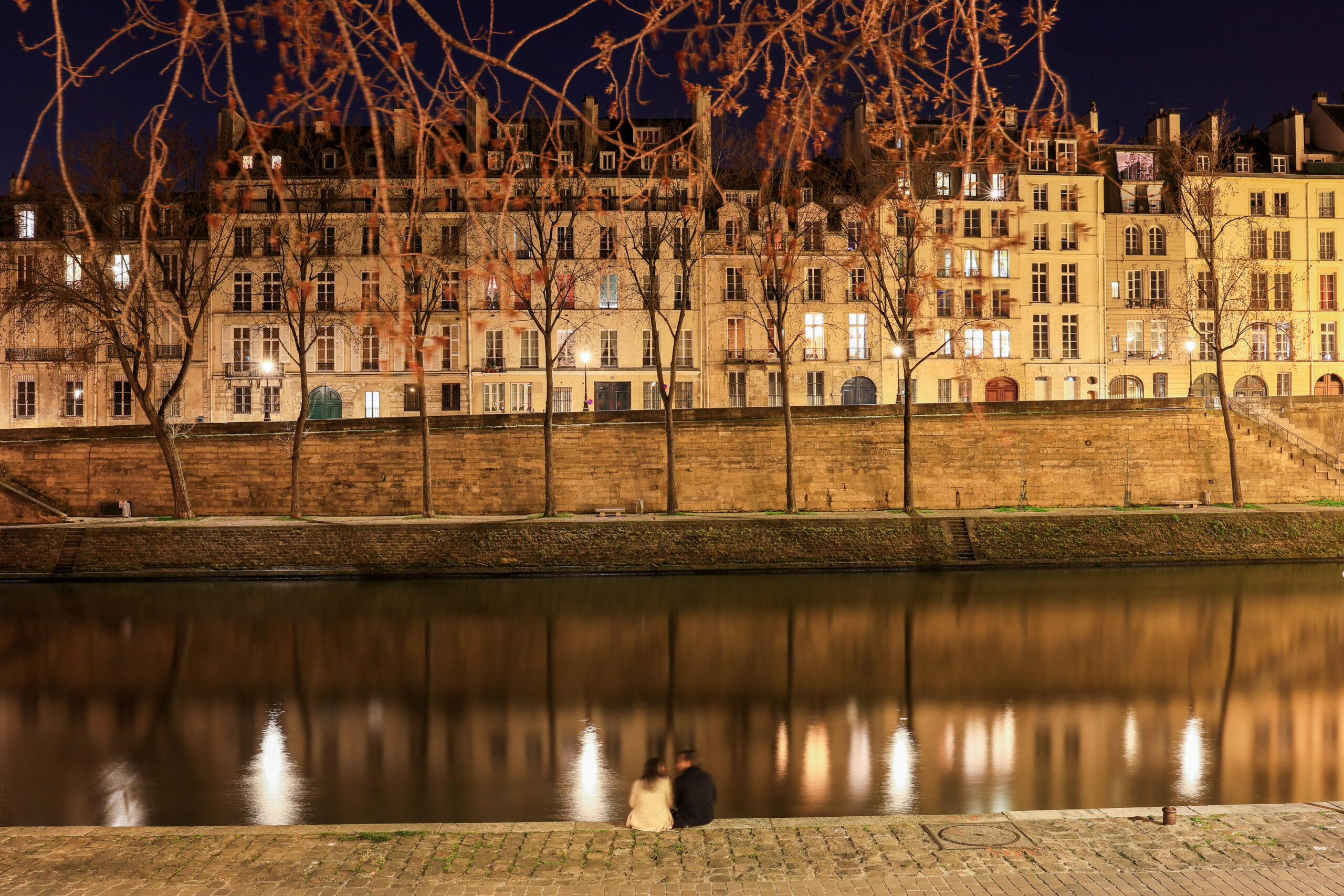 Elegant Parisian cityscape overlooking the Seine and a historic bridge