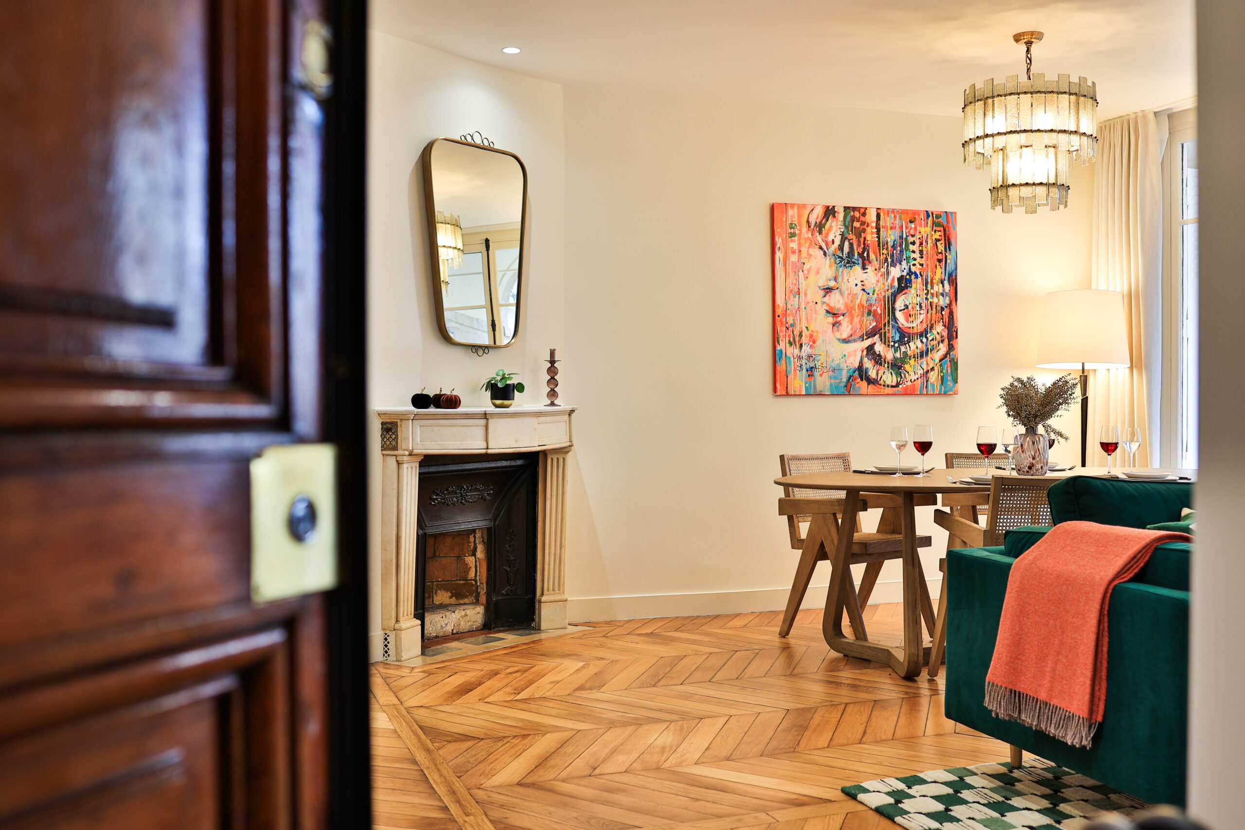 Dining area with panoramic Parisian views at Apartment Île Saint-Louis